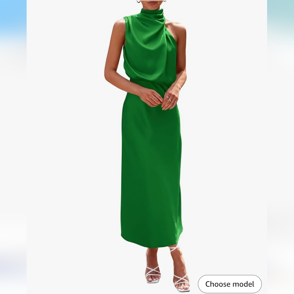 Satin Green Sleeveless Dress